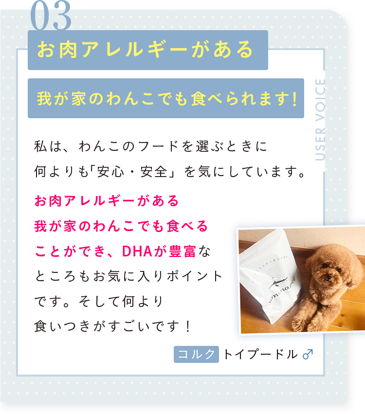 03 お肉アレルギーがある我が家のわんこでも食べられます！コルク トイプードル・オス